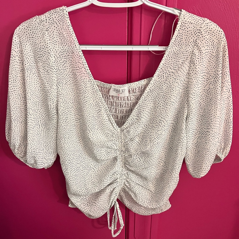 Sienna Sky Cream Puff Sleeve Ruched Blouse